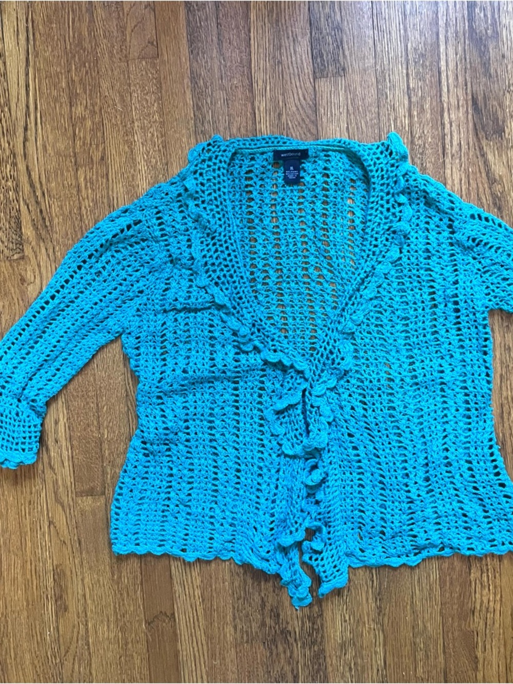 Y2k crochet open sweater Single closure waterfall XL boho beachy coastal
